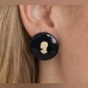 Vintage Black and White Cameo Clip On Earrings One of A Kind